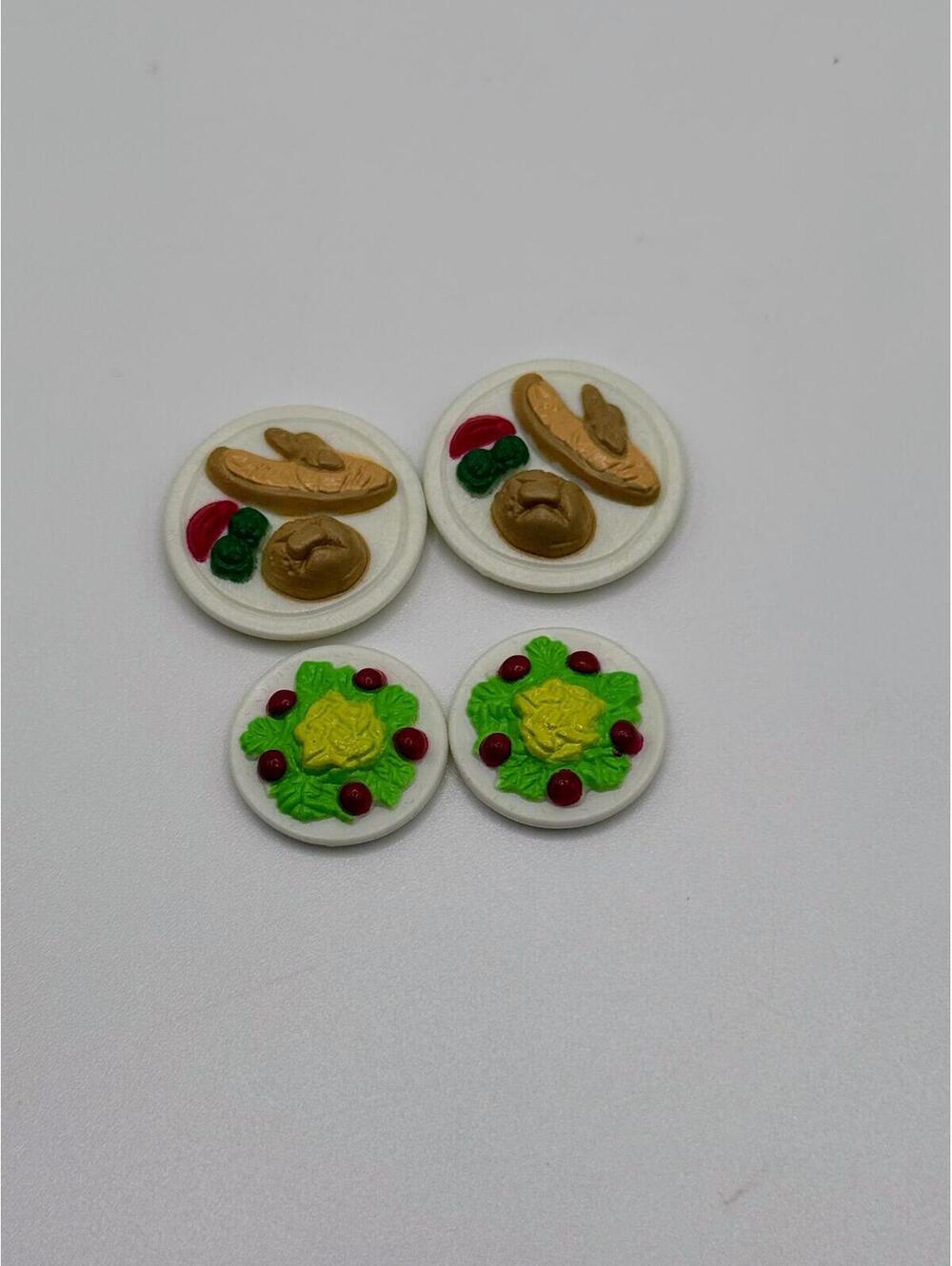 Calico Critters 1:16 Mini Food Plates Set of 4 Turkey Dinner + Salad